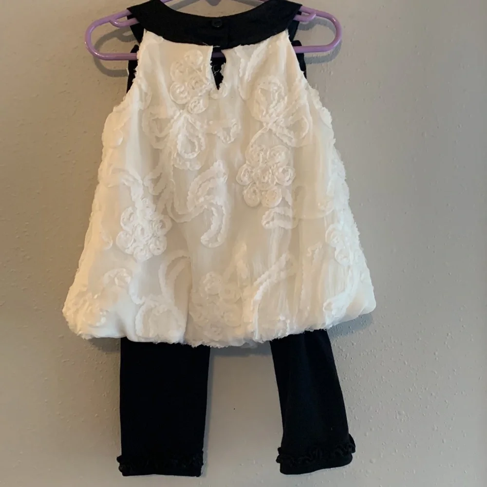 Rare Editions Toddler Top and Leggings, white and black, size 3T